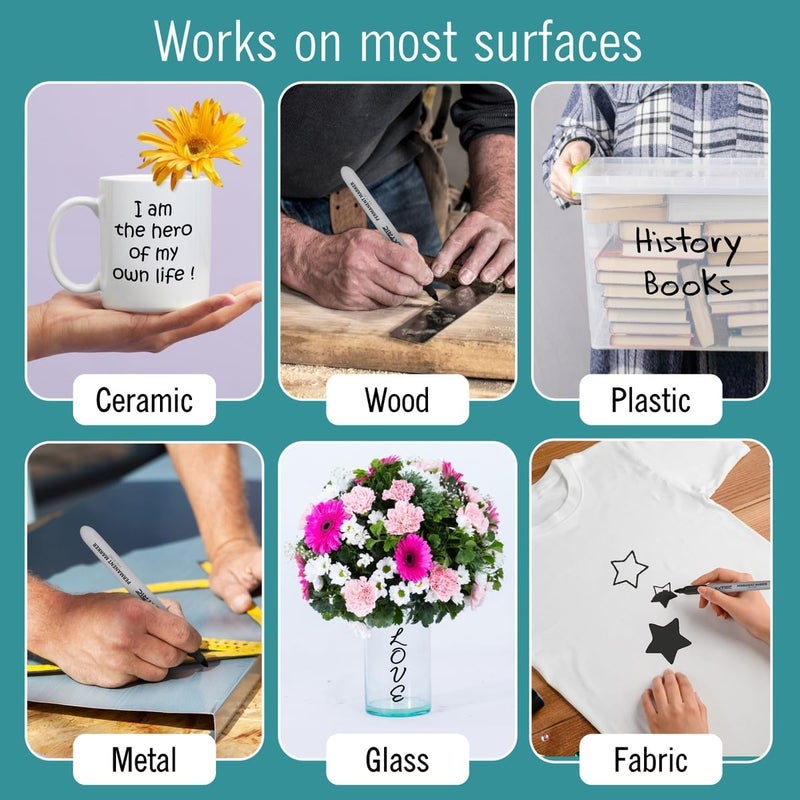 EXTRIC Permanent Markers Black, 12 Count Fine Point Markers, Quick Drying, Works on wood, Paper, Plastic, Metal and Glass, for Home, Office and School use - Image 5